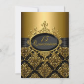 Elegant Black Gold Damask Quinceanera Invite (Front)