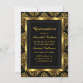 Elegant Black Gold Damask Quinceanera Invite (Back)