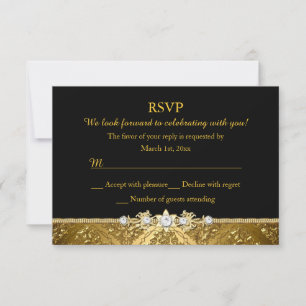 Elegant Black & Gold Damask RSVP Invitation