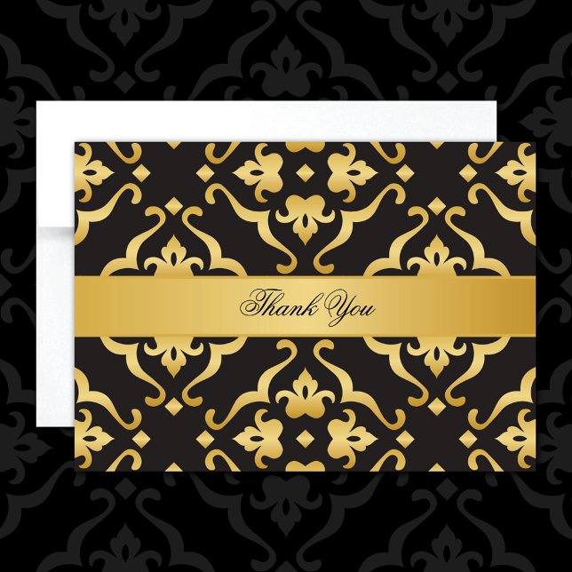 Elegant Black & Gold Damask Thank You Card (Creator Uploaded)