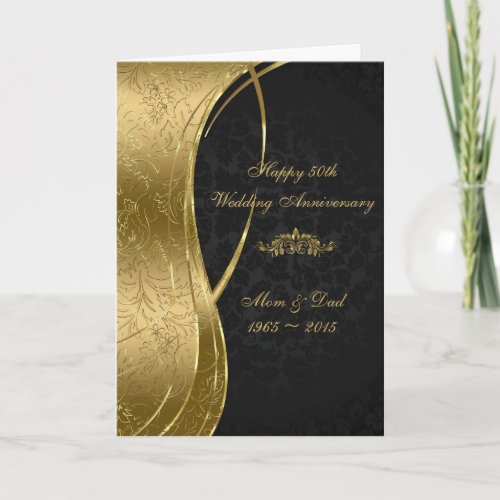 Elegant Black  Gold Damasks Card