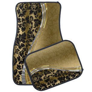Elegant Black & Gold Damasks With Silver Accents Car Floor Mat
