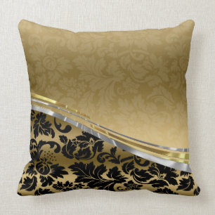 Elegant Black & Gold Damasks With Silver Accents Throw Pillow