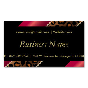 Elegant Black, Gold & Deep Red Leopard Stripes Magnetic Business Card