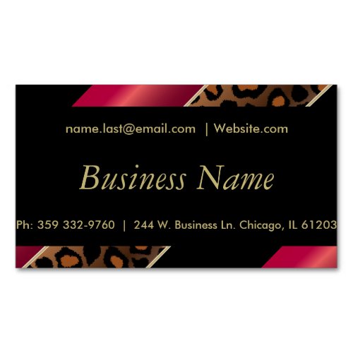 Elegant Black Gold  Deep Red Leopard Stripes Magnetic Business Card