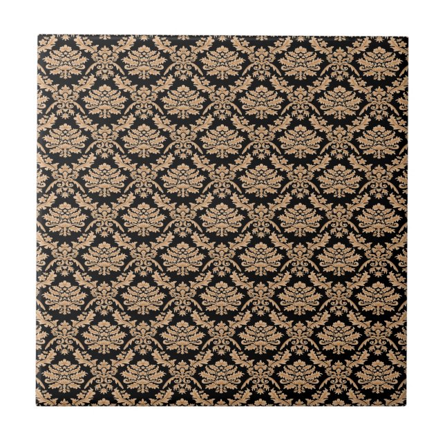 Elegant Black & Gold Demask Classic Deisgn Ceramic Tile (Front)