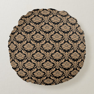 Elegant Black & Gold Demask Classic Design Round Pillow