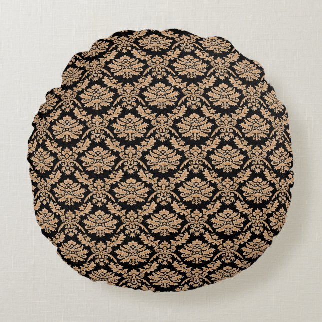 Elegant Black & Gold Demask Classic Design Round Pillow (Front)