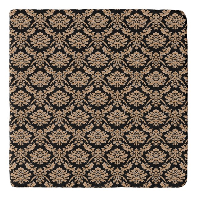 Elegant Black & Gold Demask Classic Design Trivet (Front)