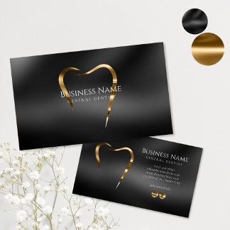 Elegant Black Gold Dentist Business Card Design