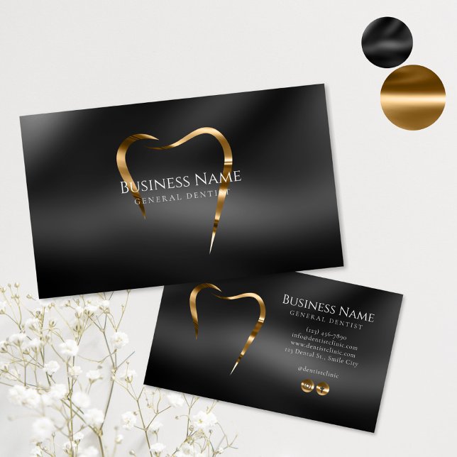 Elegant Black Gold Dentist Business Card Design (Creator Uploaded)