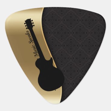 Elegant Black & Gold Design Guitar Silhouette Guitar Pick