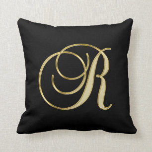 Elegant Black Gold Design Monogram Letter 'R ' Throw Pillow