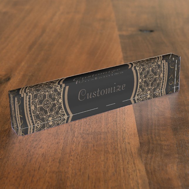 Elegant Black & Gold Desk Name Plate (Side)
