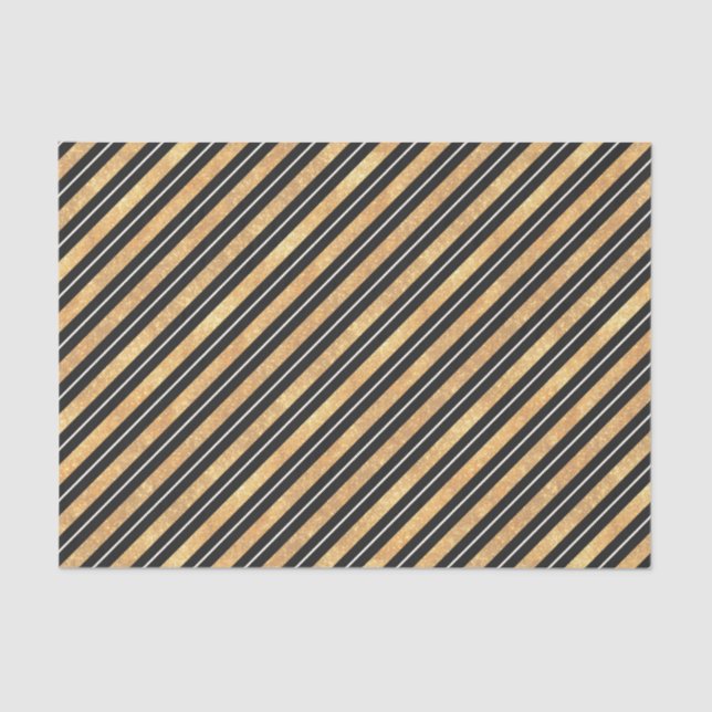 Elegant Black Gold Diagonal Striped Tissue Paper (Front)