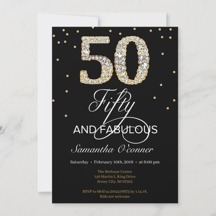 Elegant Black gold diamond 50th birthday Invitation | Zazzle