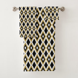 elegant black gold diamond pattern bath towel set