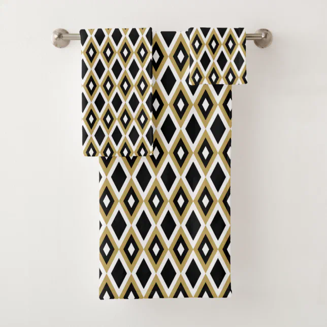 elegant black gold diamond pattern bath towel set Zazzle