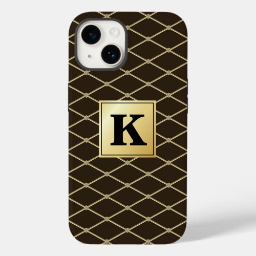 Elegant Black Gold Diamond Pattern Monogram Case_Mate iPhone 14 Case