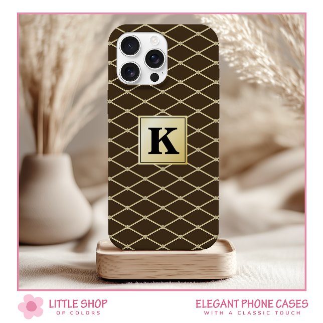 Elegant Black Gold Diamond Pattern Monogram Iphone Case (Creator Uploaded)