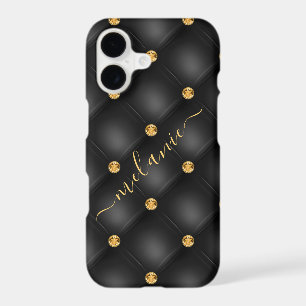 Elegant Black Gold Diamond Tufted Luxury Your Name iPhone 17 Case