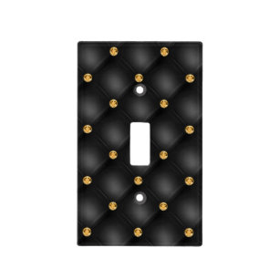 Elegant Black Gold Diamond Tufted Luxury Your Name Light Switch Cover