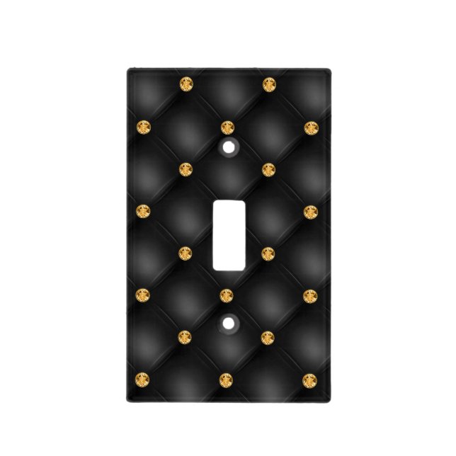 Elegant Black Gold Diamond Tufted Luxury Your Name Light Switch Cover (Front)
