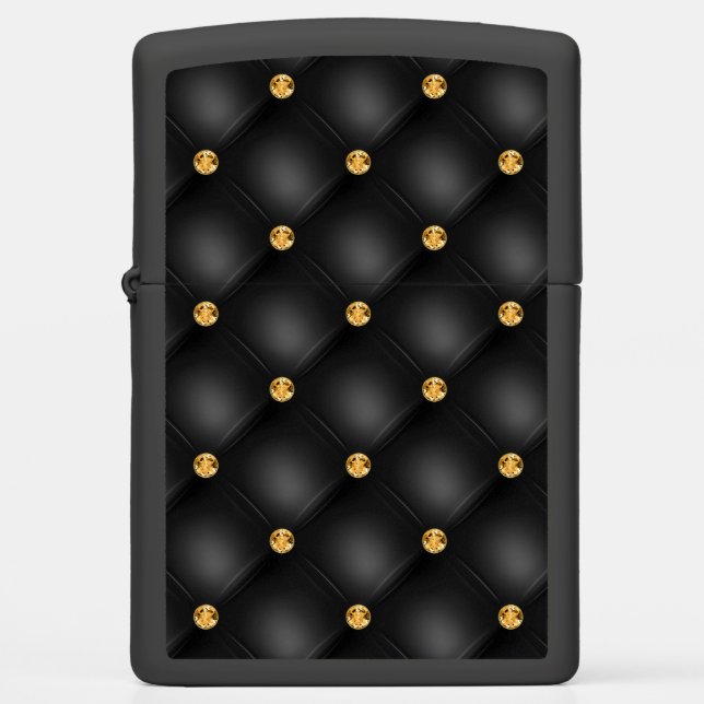 Elegant Black Gold Diamond Tufted Zippo Lighter (Front)