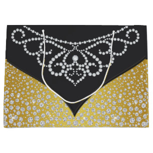 Elegant Black Gold Diamond Womans Large Gift Bag