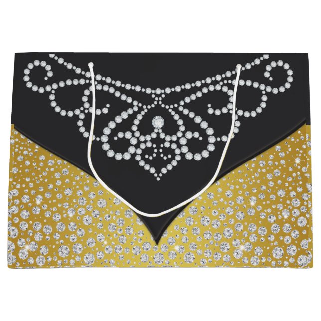 Elegant Black Gold Diamond Womans Large Gift Bag (Front)