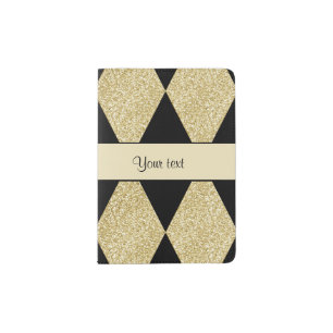Elegant Black & Gold Diamonds Passport Holder