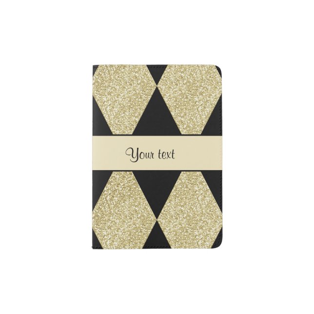 Elegant Black & Gold Diamonds Passport Holder (Front)
