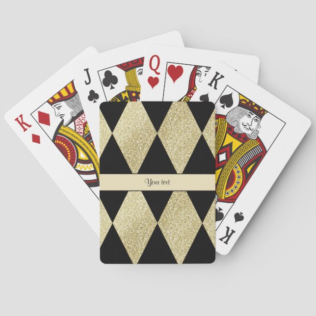 Elegant Black & Gold Diamonds Poker Cards (Back)