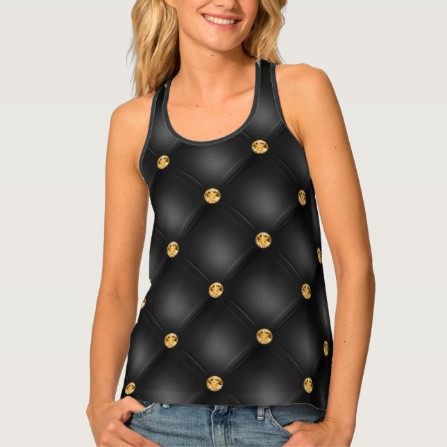 Elegant Black Gold Diamonds Tufted Luxury Tank Top (Front)