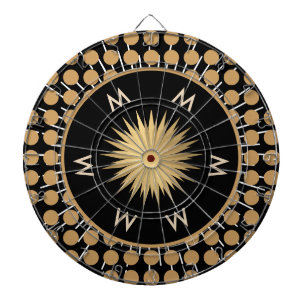 Elegant Black Gold Dot Pattern Monogram Dart Board