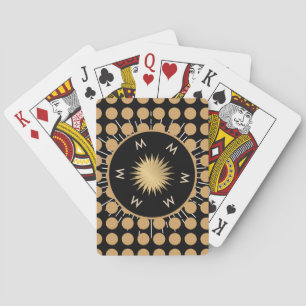 Elegant Black Gold Dot Pattern Monogram Poker Cards
