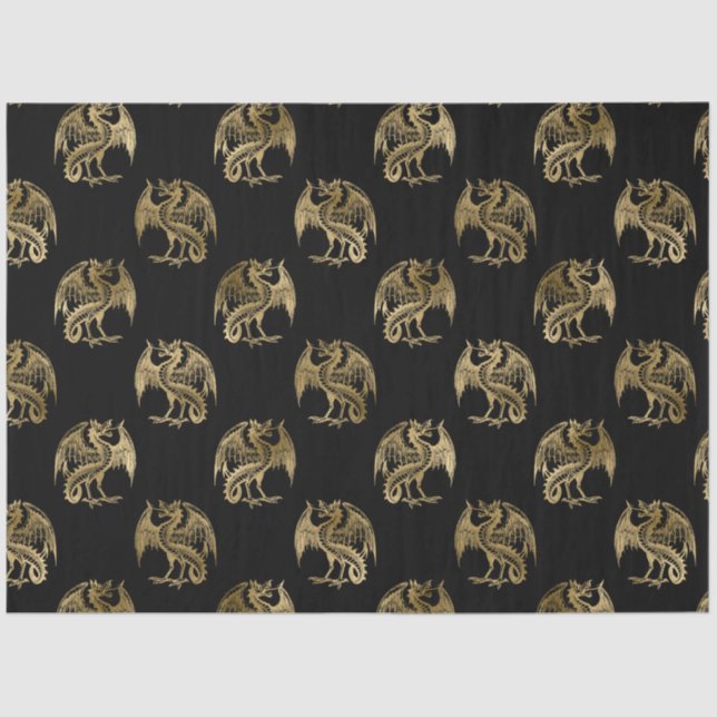 Elegant Black Gold Dragon Tissue Paper (Front)