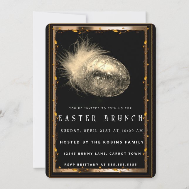 Elegant Black-Gold Easter  Eggs Invitation (Front)