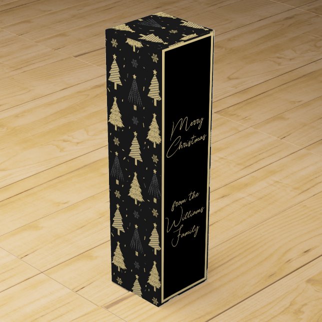 Elegant Black Gold Elegant Christmas Tree Pattern Wine Box (Front)