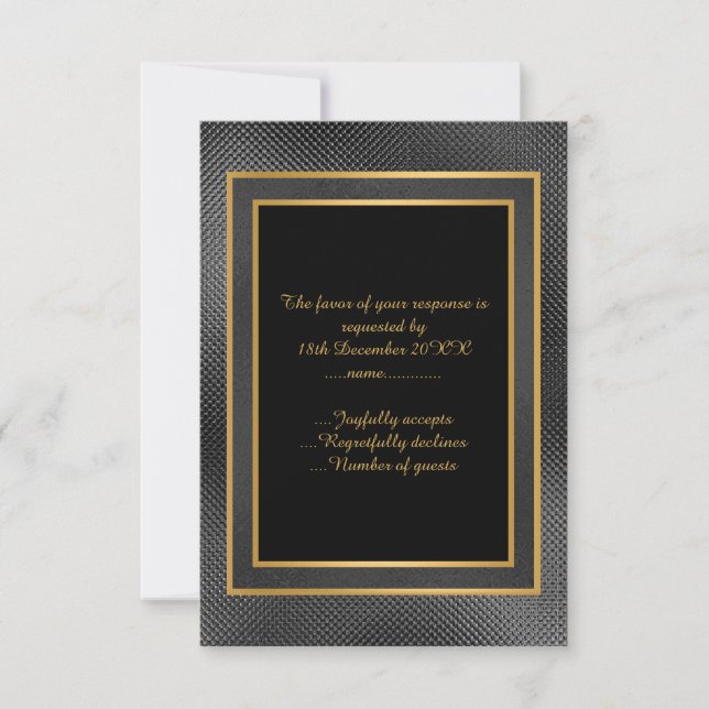 ELEGANT BLACK GOLD EMBOSSED LAYER CUSTOM RSVP CARD (Front)