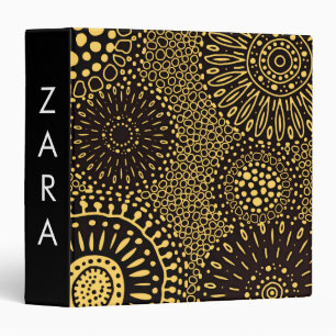 Elegant Black Gold Ethnic Floral Pattern 3 Ring Binder