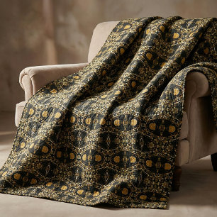 Elegant Black Gold Ethnic Tribal Arabesque Pattern Fabric