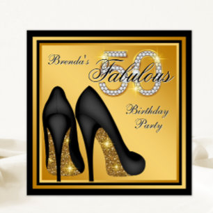 Elegant Black Gold Fabulous 50th Birthday Party Invitation