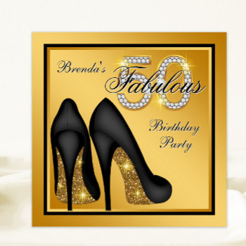 Elegant Black Gold Fabulous 50th Birthday Party Invitation by Pure_Elegance at Zazzle