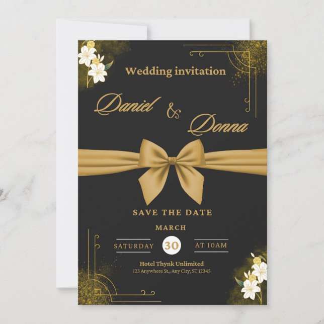 Elegant Black Gold Faux Foil Script Wedding Invita Invitation (Front)