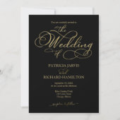 Elegant Black Gold Faux Foil Script Wedding Invitation (Front)