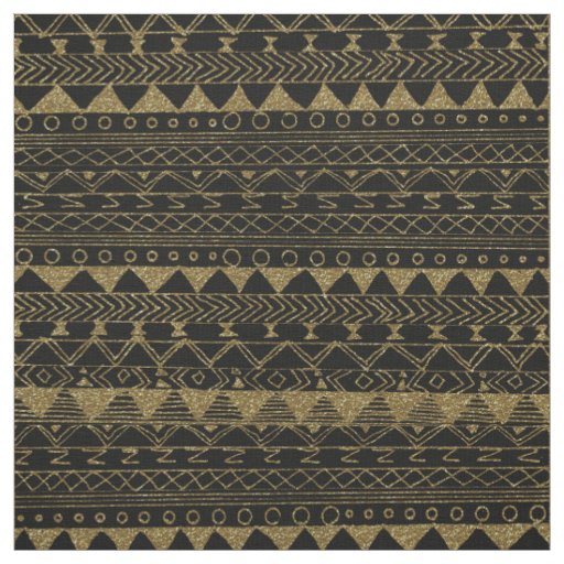 Elegant black gold faux glitter aztec pattern fabric