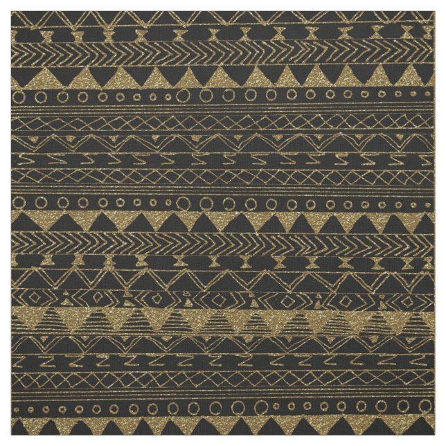 Elegant black gold faux glitter aztec pattern fabric (Swatch)