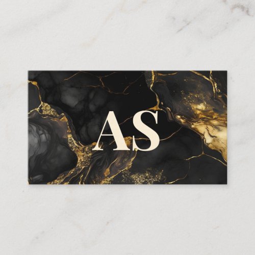 Elegant black gold faux glitter marble monogram appointment card