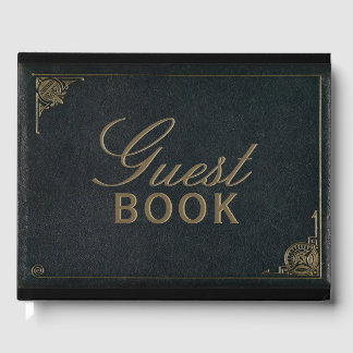 Elegant Black Gold Faux Leather Wedding Guest Book
